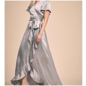 Ghost BHLDN Phoebe Wrap Maxi Dress Silver Grey Small Ruffled Hem Midaxi 2 of 2